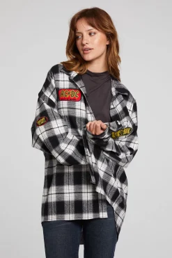 Clearance AC/DC High Voltage Flannel Button Down Women Loungewear|Music