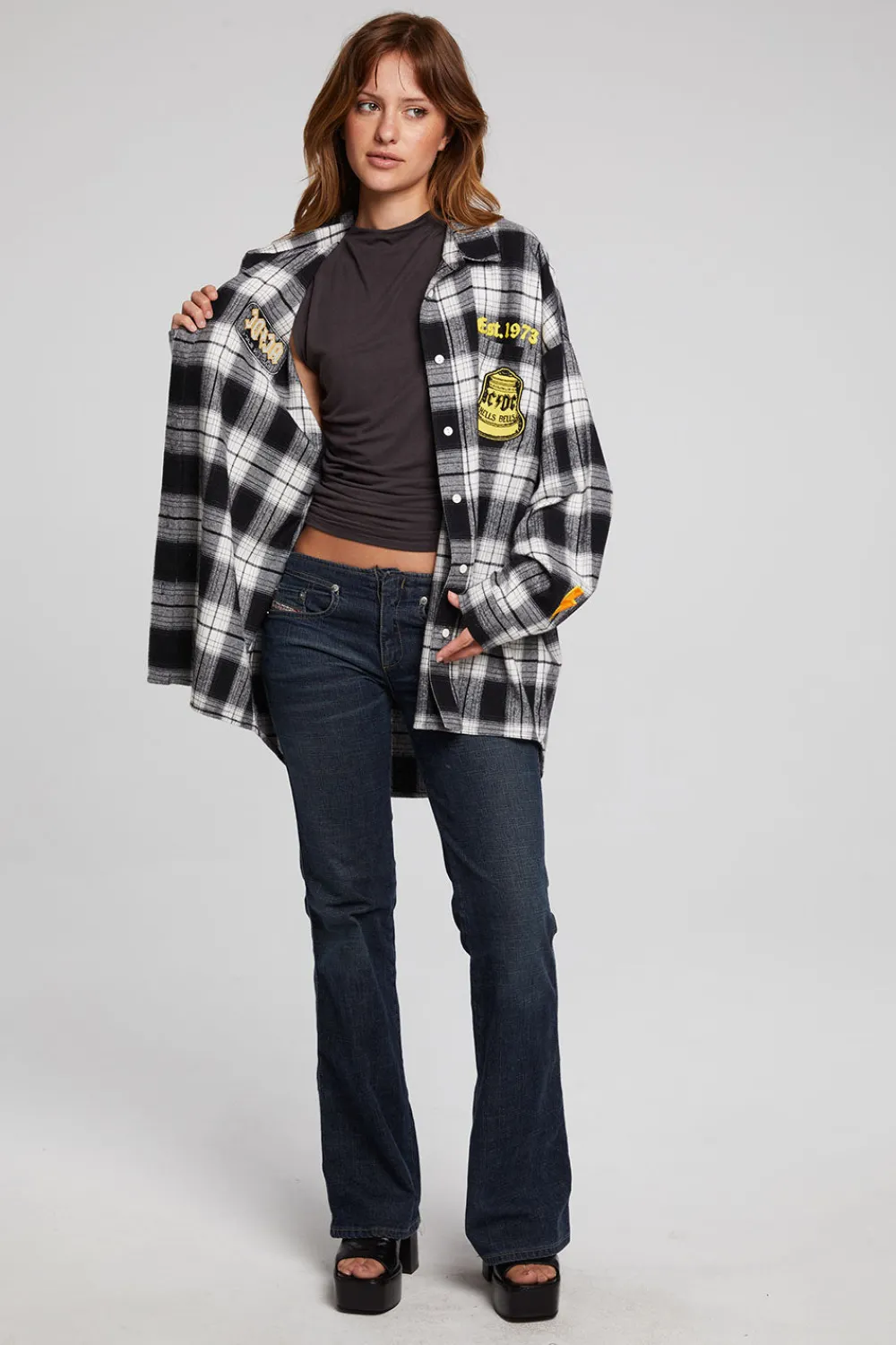 Clearance AC/DC High Voltage Flannel Button Down Women Loungewear|Music
