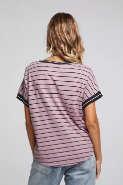Hot Amber Stripe Mix Tee Women Loungewear|Tops