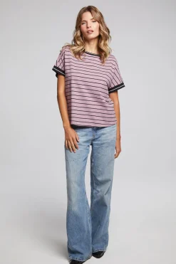 Hot Amber Stripe Mix Tee Women Loungewear|Tops