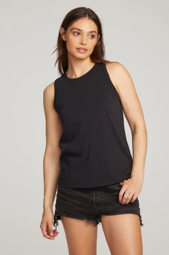Cheap Basic Black Slit Tank Women Loungewear|Essentials