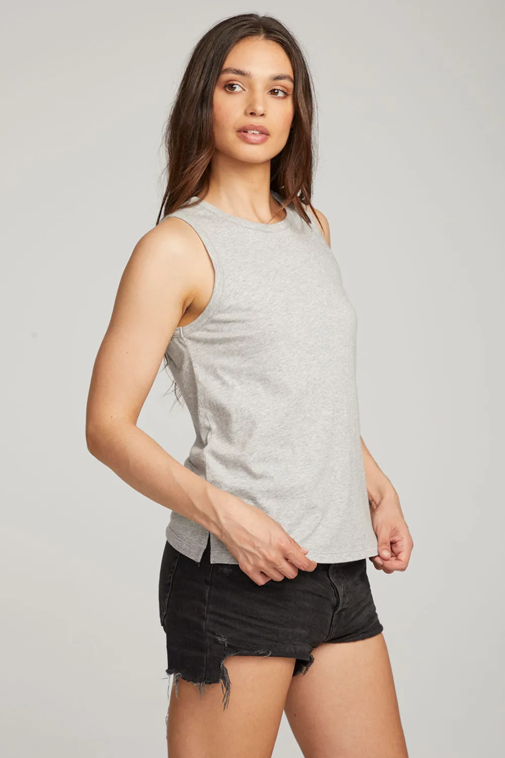 Store Basic Heather Grey Slit Tank Women Loungewear|Essentials