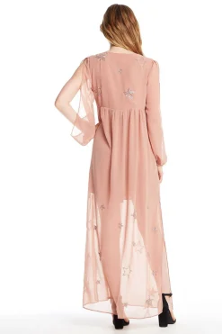 Fashion BEADED STAR L/S V NECK MAXI DRESS Women Dresses|Tops