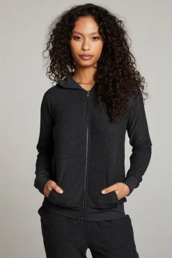 Best Sale Black Long Sleeve Raglan Zip Up Hoodie Women Outerwear|Loungewear