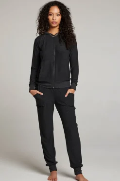 Best Sale Black Long Sleeve Raglan Zip Up Hoodie Women Outerwear|Loungewear