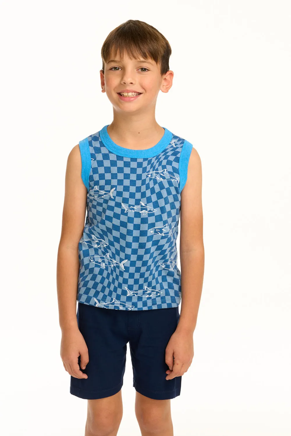 Fashion Boy's Checkered Shark Recycled Vintage Jersey Tank Kids/BOY Boys