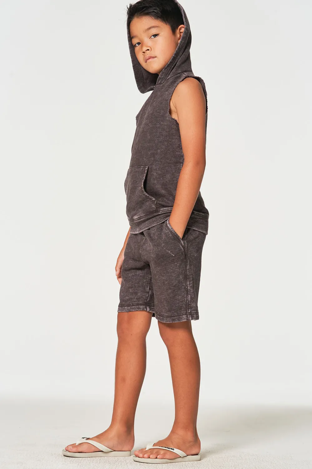 New Boys Linen French Terry Sleeveless Muscle Pullover Hoodie Kids/BOY Boys