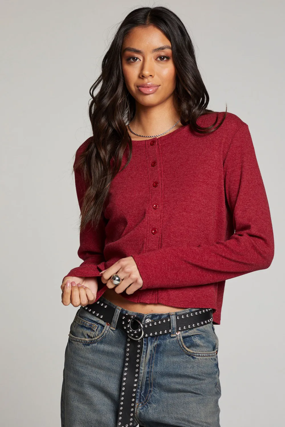 Store Brady Blood Red Button Up Pullover Women Loungewear|Tops
