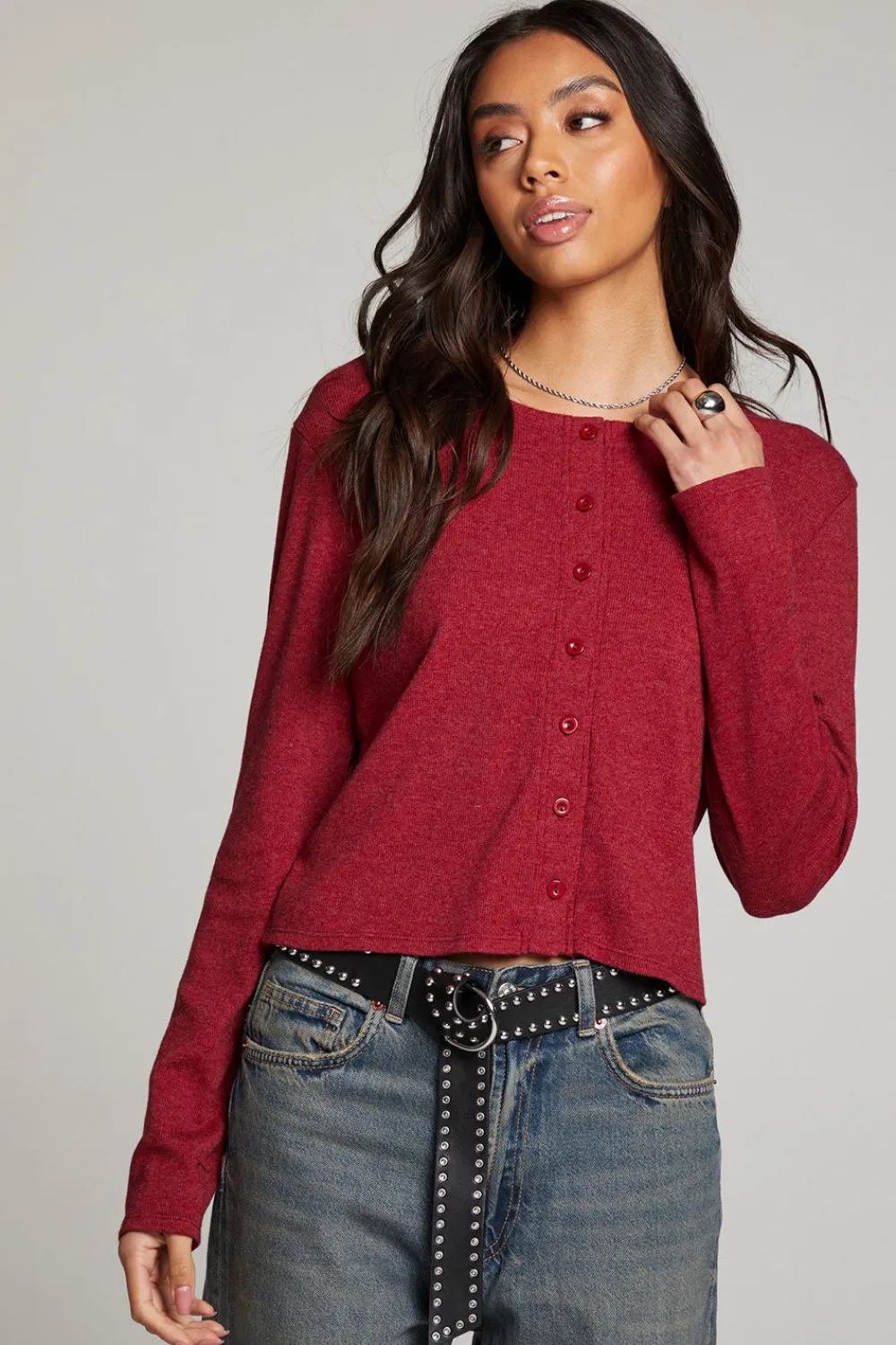 Store Brady Blood Red Button Up Pullover Women Loungewear|Tops