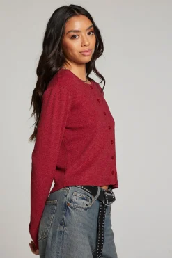 Store Brady Blood Red Button Up Pullover Women Loungewear|Tops