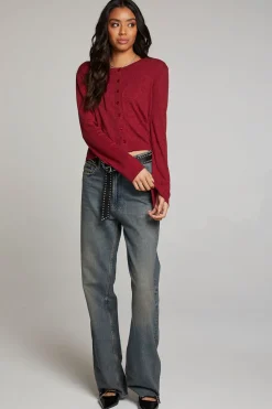Store Brady Blood Red Button Up Pullover Women Loungewear|Tops
