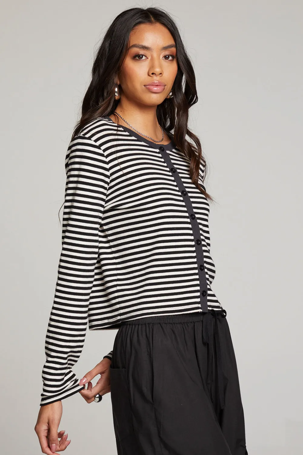 Best Brady Punk Stripe Button Up Pullover Women Loungewear|Tops