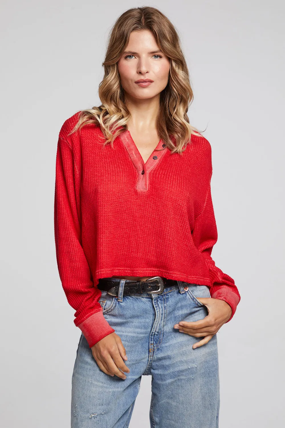 Cheap Casey Crimson Henley Women Loungewear|Tops