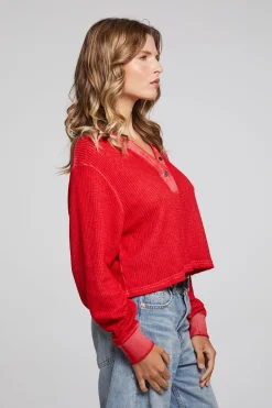 Cheap Casey Crimson Henley Women Loungewear|Tops
