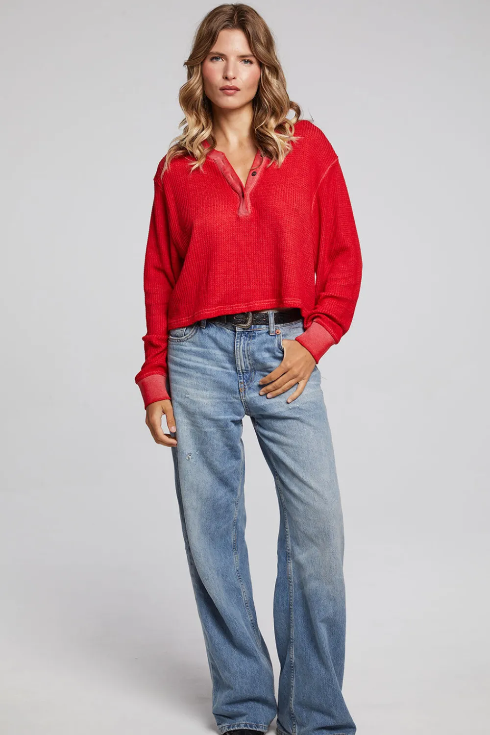 Cheap Casey Crimson Henley Women Loungewear|Tops