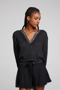 Cheap Casey Licorice Henley Women Loungewear|Tops