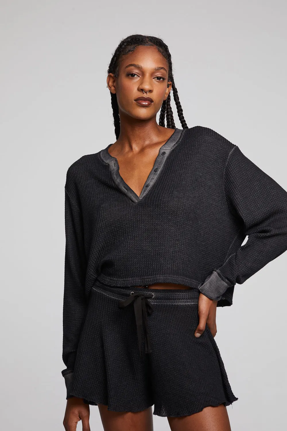 Cheap Casey Licorice Henley Women Loungewear|Tops