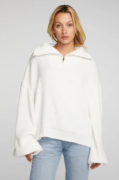 Fashion Chenille Cotton Sweater Knit Half Zip Pullover Women Outerwear|Loungewear