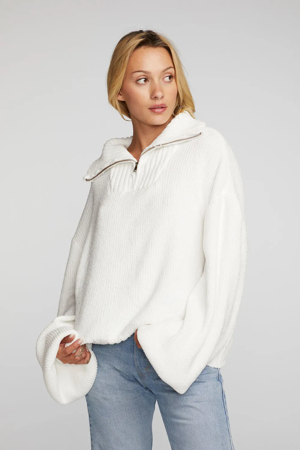 Fashion Chenille Cotton Sweater Knit Half Zip Pullover Women Outerwear|Loungewear