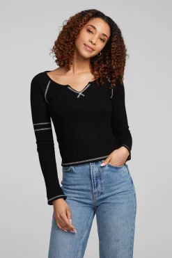Cheap Cooper Shadow Black Long Sleeve Women Loungewear|Tops