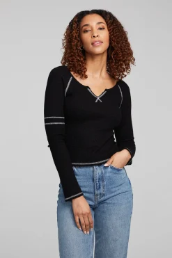 Cheap Cooper Shadow Black Long Sleeve Women Loungewear|Tops