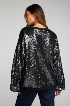 Best Sale Cotton Fleece Allover Sequin Crewneck Pullover Women Tops