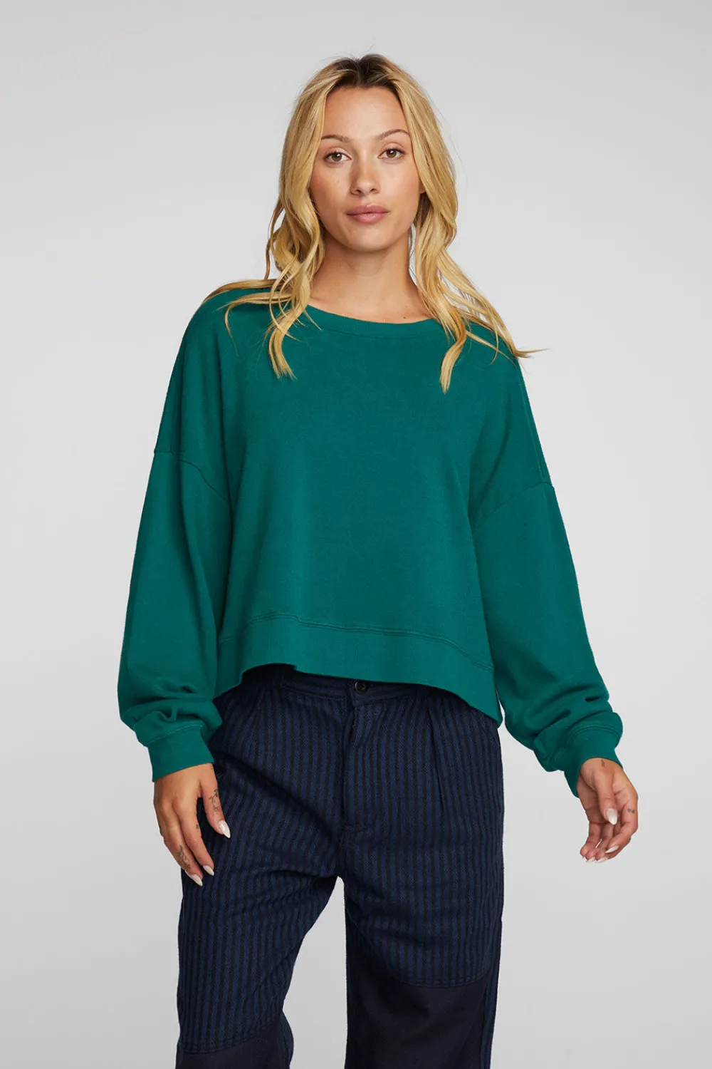 Shop Cotton Fleece Crewneck Pullover With Rib Women Tops
