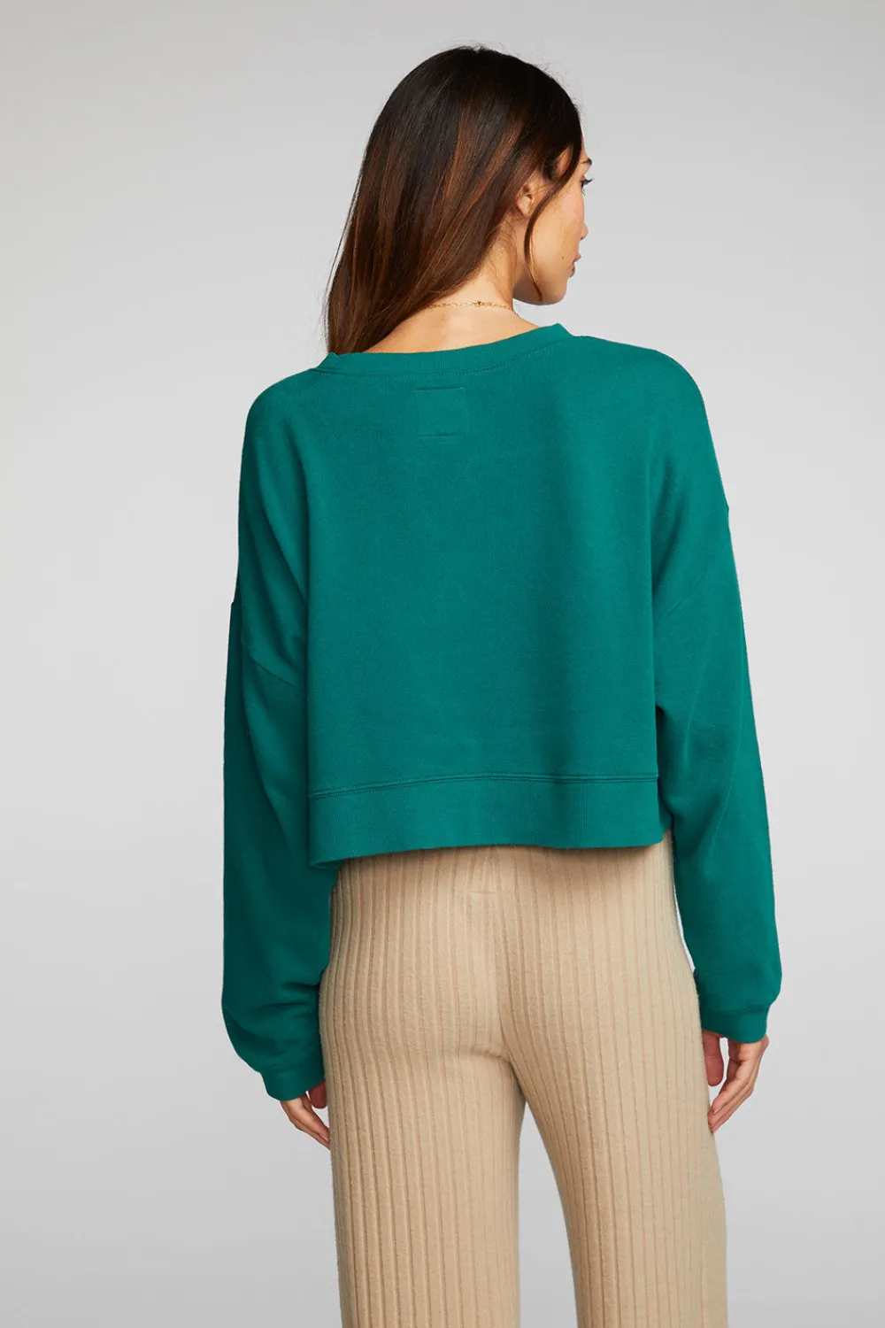 Cheap Cotton Fleece Cropped Crewneck Pullover With Rib Women Tops