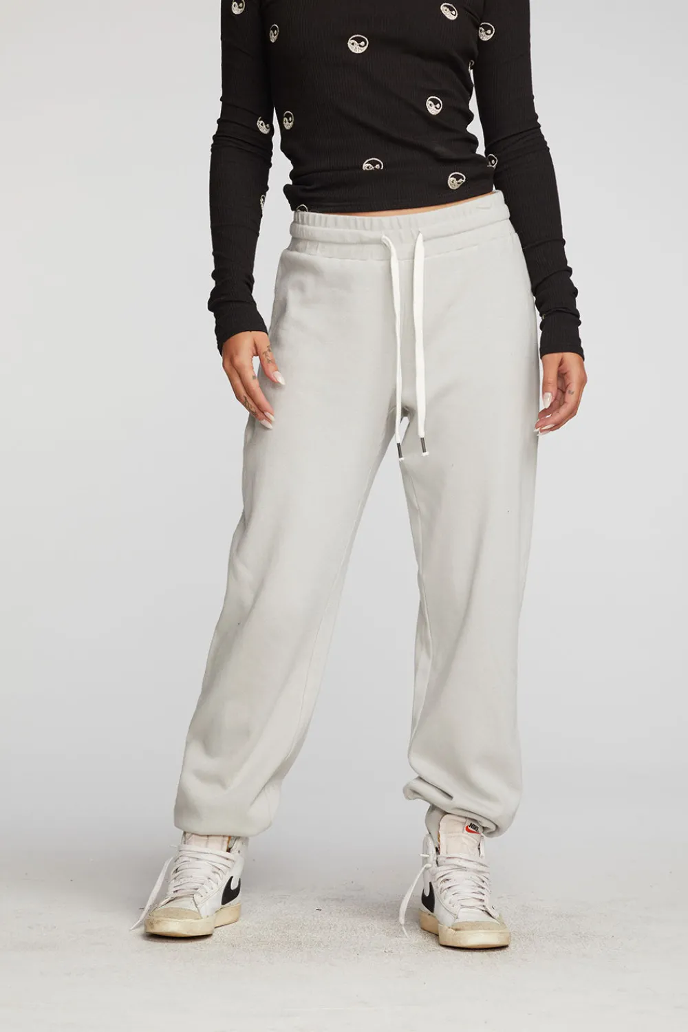 Cheap Cotton Fleece Joggers With Rib And Shoestring Tie Women Bottoms