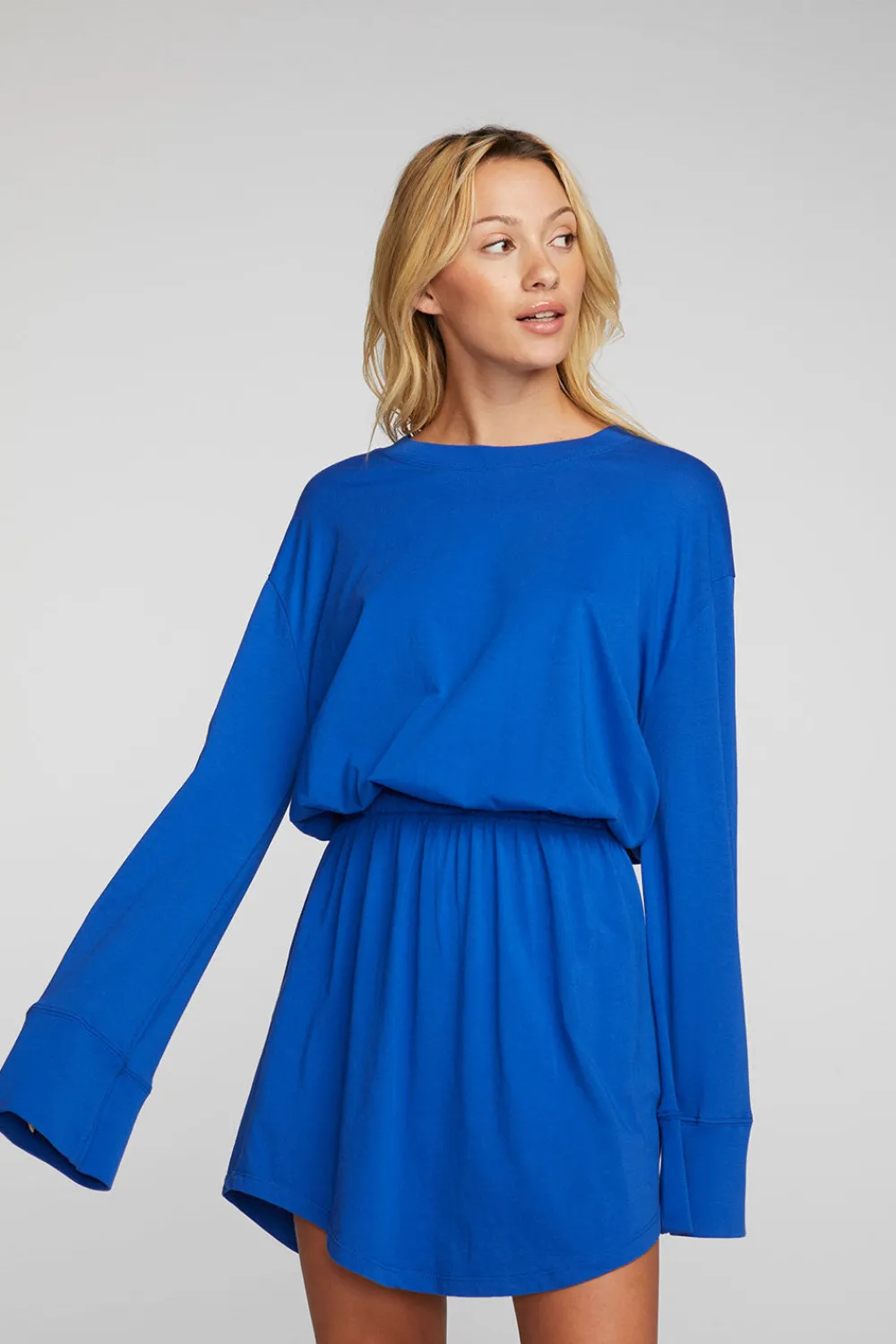 Sale Cotton Jersey Mini Dress With Wide Sleeves Women Loungewear|Dresses