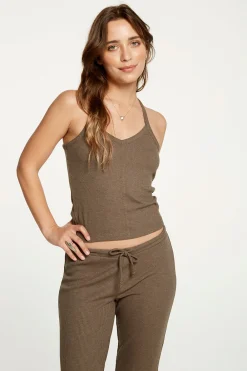 Outlet Cozy Rib Cropped Double V Cami Women Tops