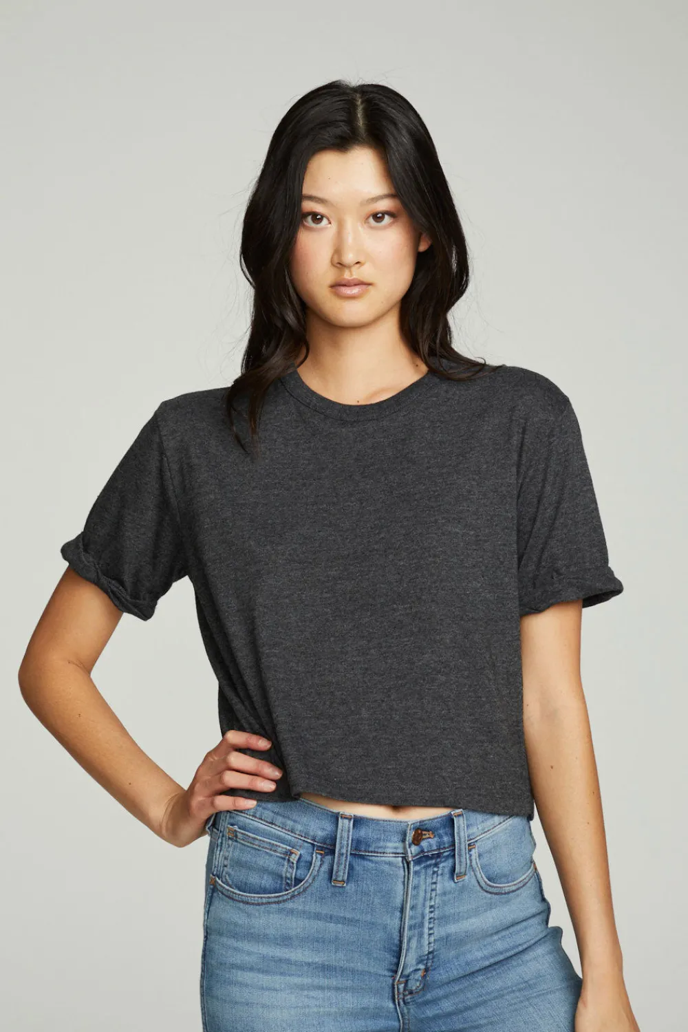 Shop Cropped Crew Neck Short Sleeve Tee Women Tops