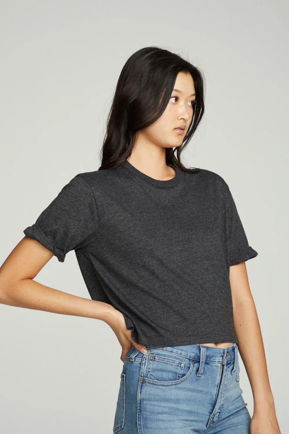 Shop Cropped Crew Neck Short Sleeve Tee Women Tops