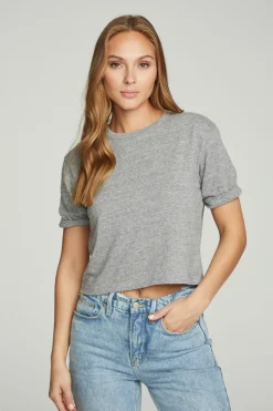 Hot Cropped Crew Neck Short Sleeve Tee Women Tops