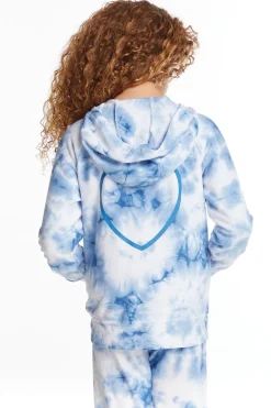 Flash Sale Denim Tie Dye Heart Girls Cozy Knit Hoodie Kids Girls