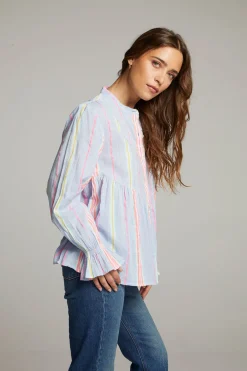 Discount Dolphin South West Beach Stripe Button Down Women Loungewear|Tops