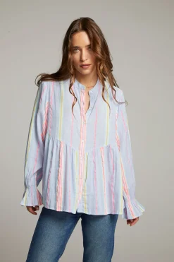 Discount Dolphin South West Beach Stripe Button Down Women Loungewear|Tops