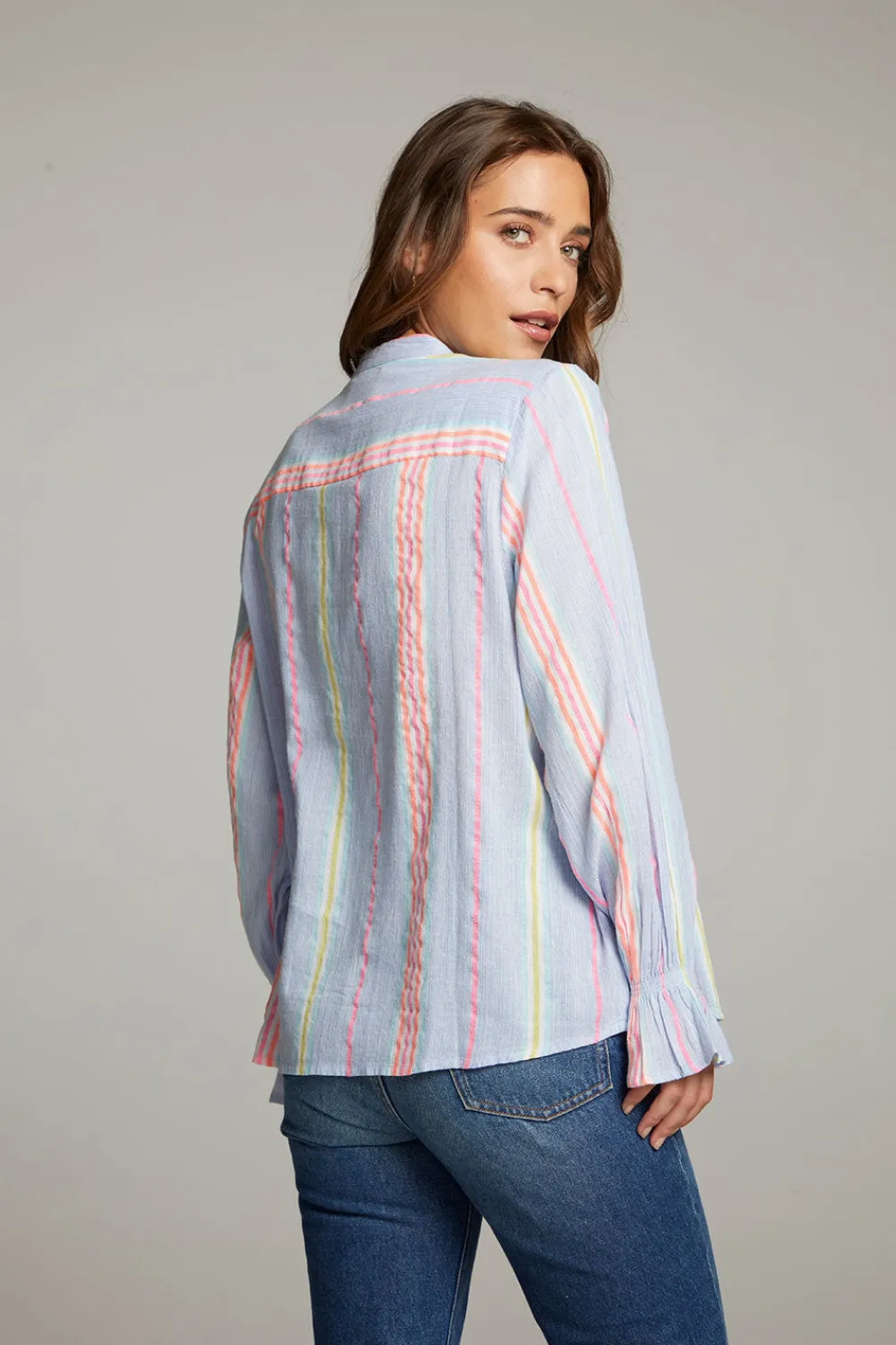 Discount Dolphin South West Beach Stripe Button Down Women Loungewear|Tops
