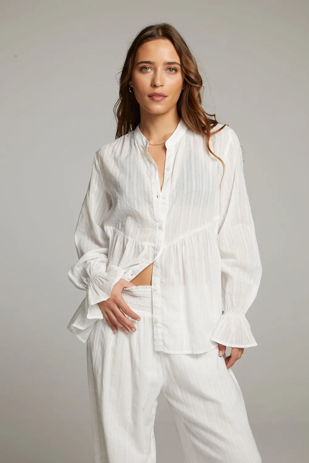 Sale Dolphin White Button Down Women Loungewear|Tops