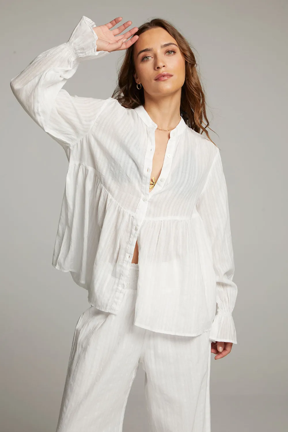 Sale Dolphin White Button Down Women Loungewear|Tops
