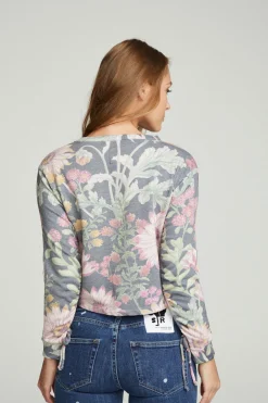 Online Drawstring Shirred Long Sleeve Cropped Pullover Women Tops