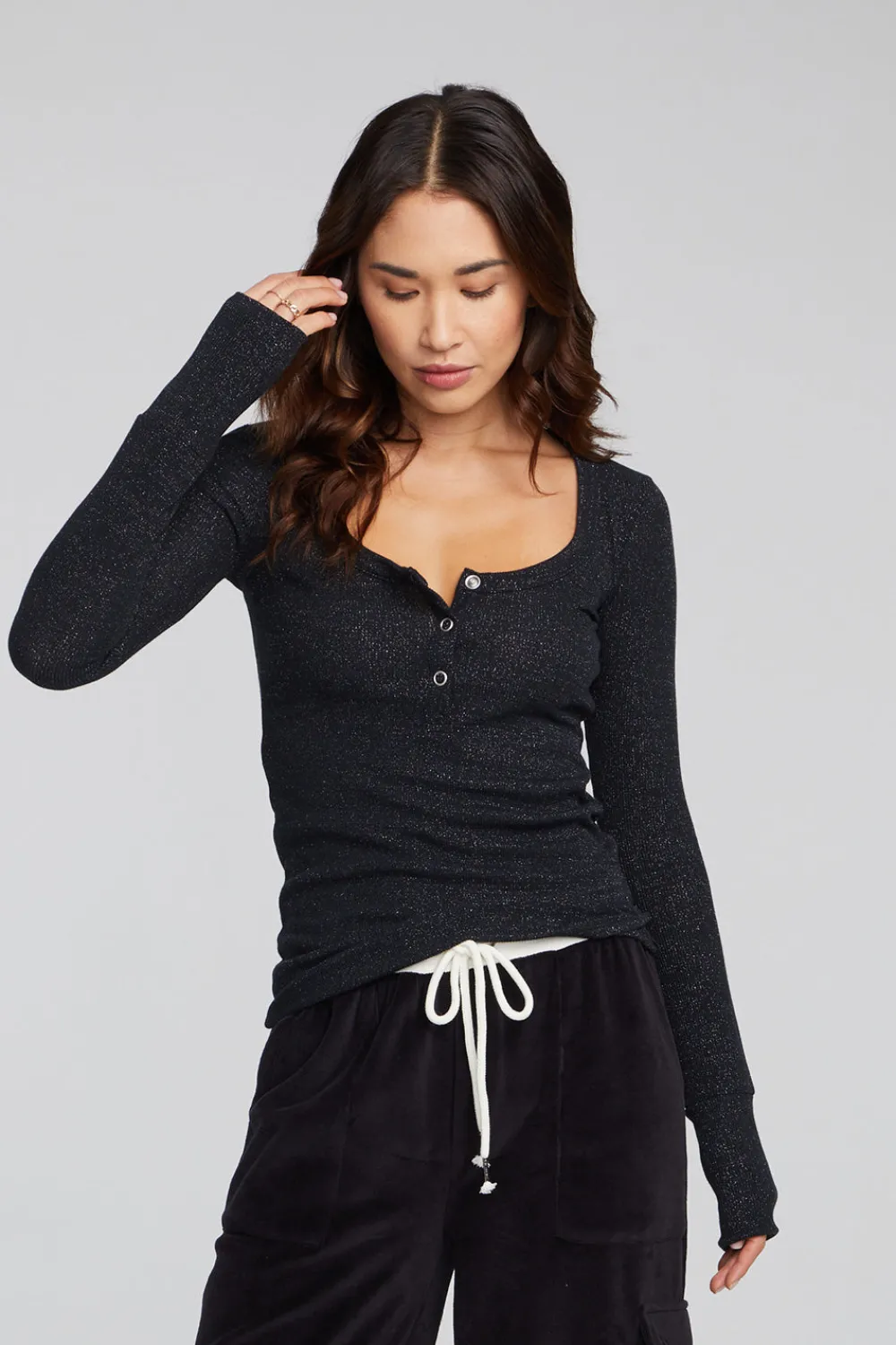 Outlet Drifter Shadow Black Henley Women Loungewear|Tops