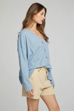 Sale Electric Button Down - Faded Denim Women Outerwear|Loungewear