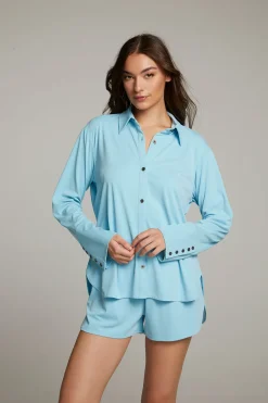Sale Ethan Clear Sky Button Up Women Loungewear|Tops
