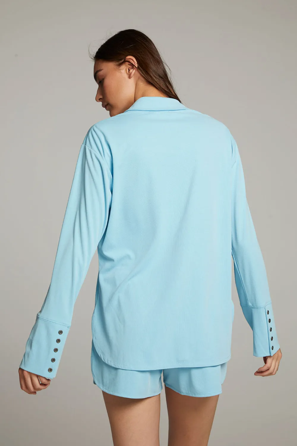 Sale Ethan Clear Sky Button Up Women Loungewear|Tops