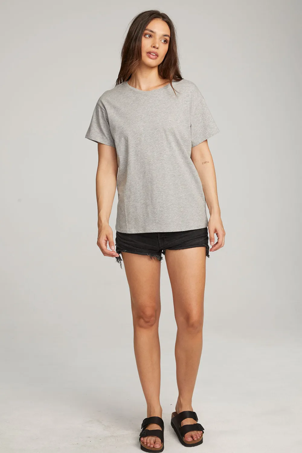 Cheap Everyday Essential Heather Grey Crew Neck Tee Women Loungewear|Tops