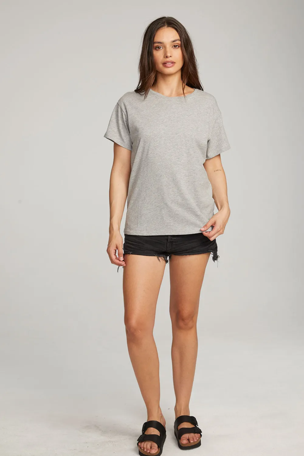Cheap Everyday Essential Heather Grey Crew Neck Tee Women Loungewear|Tops