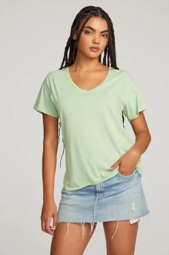 Clearance Everyday Essential Quiet Green V-neck Tee Women Loungewear|Essentials