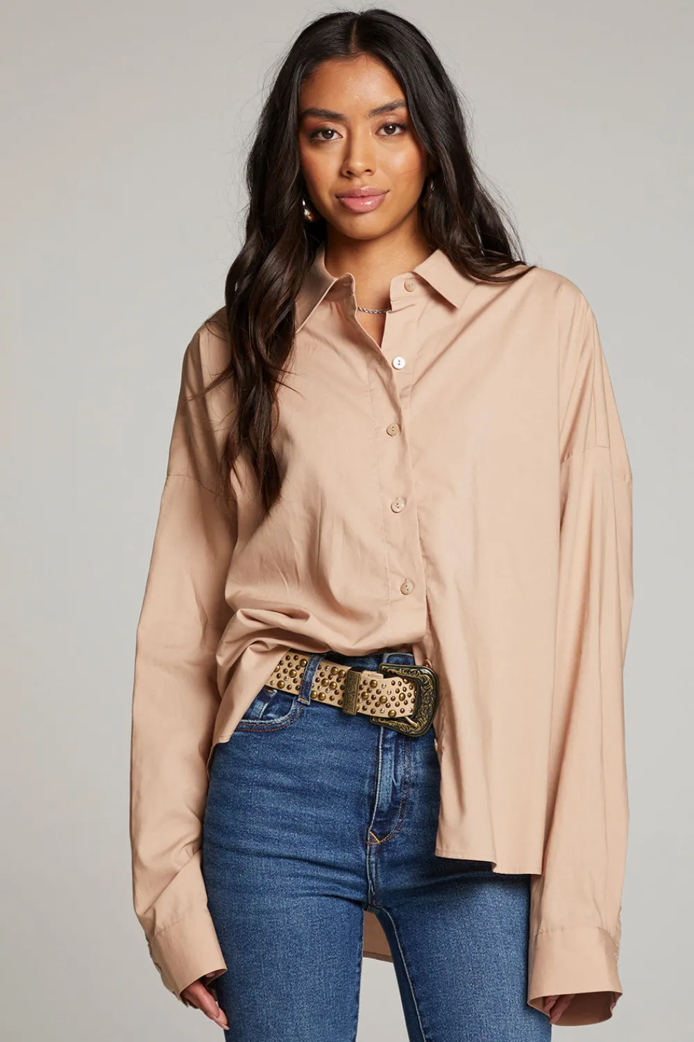 Clearance Ezra Warm Taupe Button Up Women Loungewear|Tops