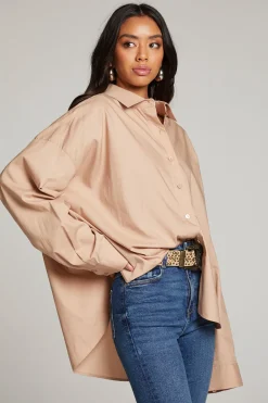 Clearance Ezra Warm Taupe Button Up Women Loungewear|Tops